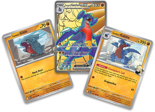 Cynthia’s Garchomp ex Premium Collection kártyák (Gible, Gabite, Garchomp)